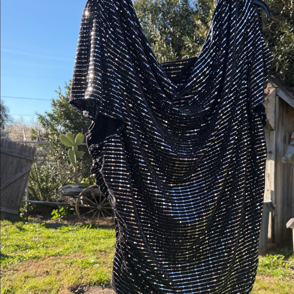 Shimmering Black and Silver Drape Top